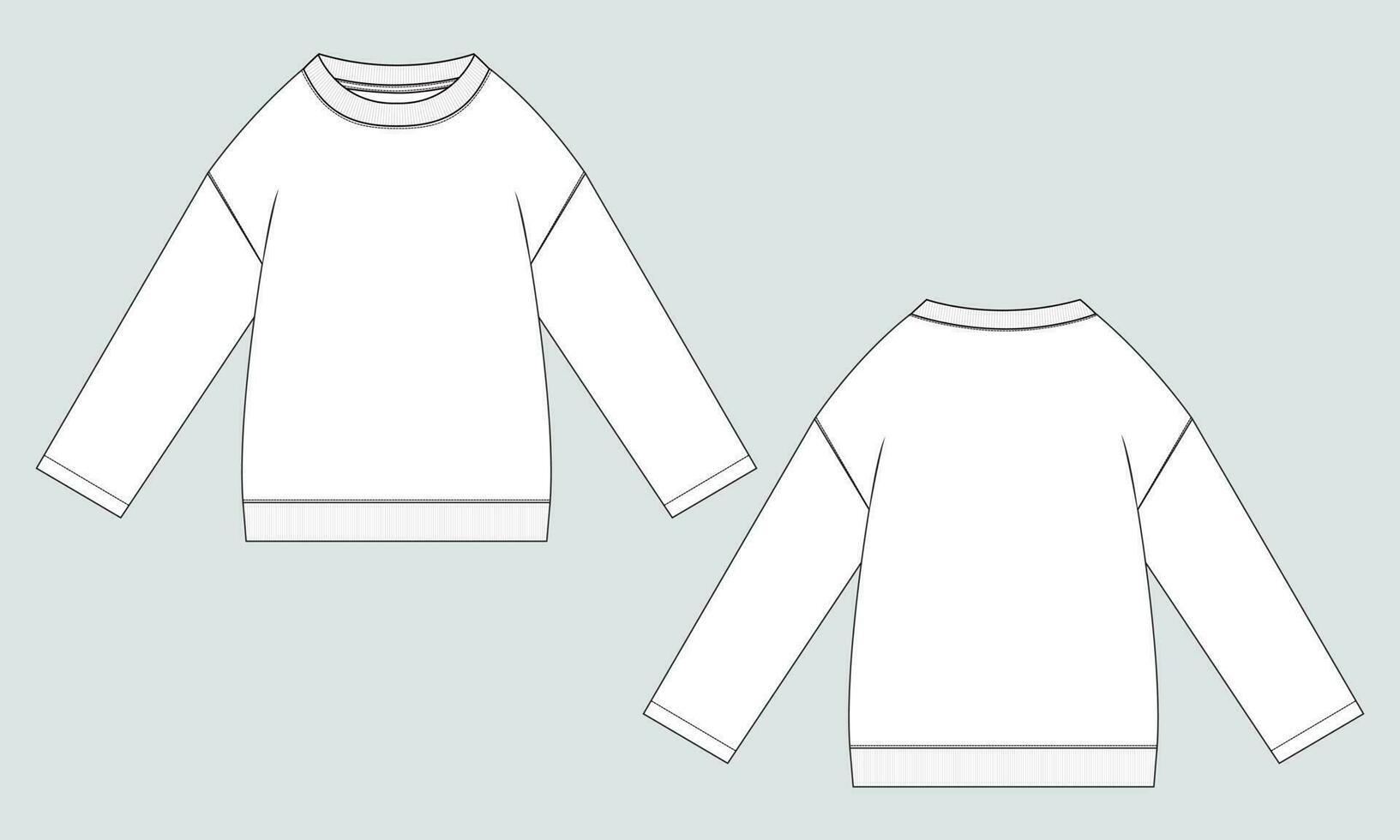 Long sleeve sweatshirt for women's. technical drawing fashion flat sketch vector illustration template front and back views