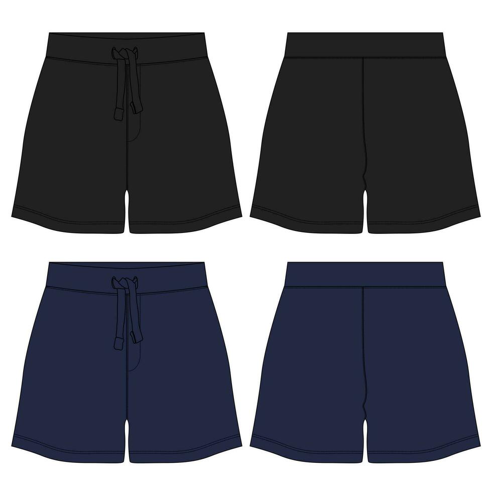 Black and navy color Sweat shorts pant vector illustration template front and back views isolated on white background