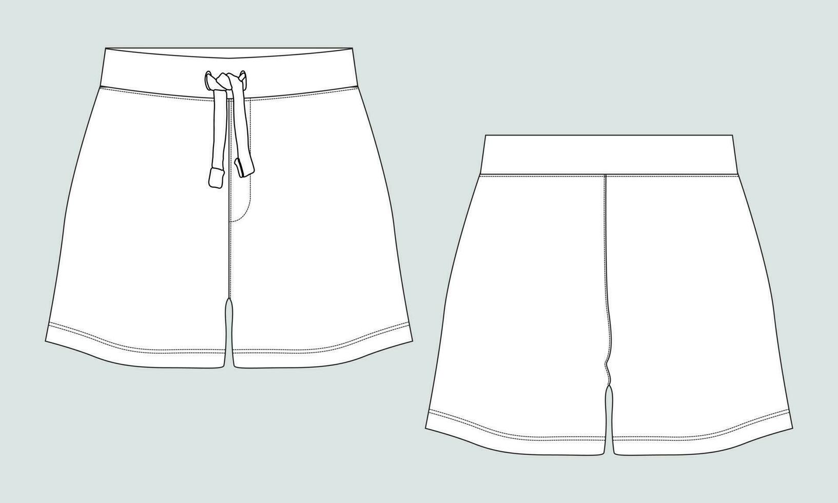 Sweat Shorts pant Technical drawing fashion flat sketch vector Illustration template front and back views.