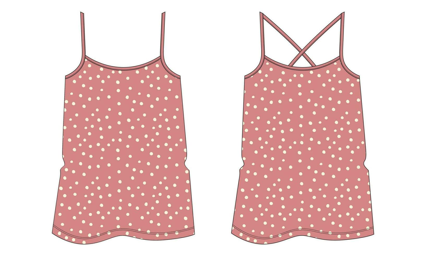 Ladies tank tops with all over print technical drawing fashion flat sketch vector illustration template front and back views