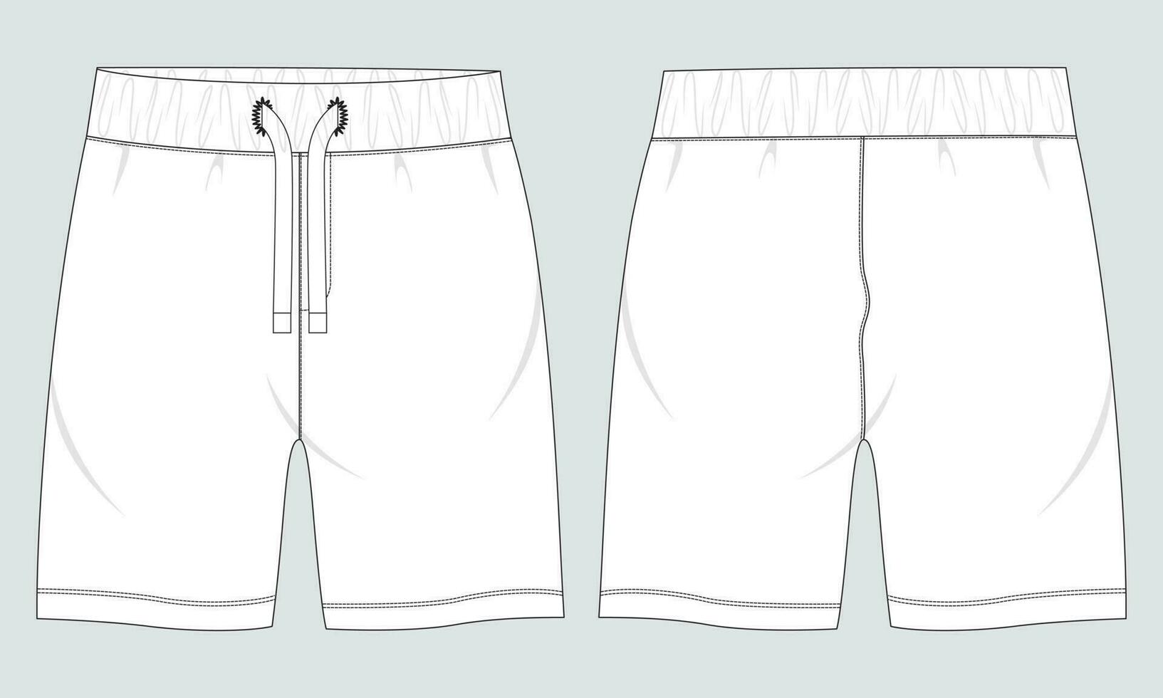 Sweat Shorts pant Technical drawing fashion flat sketch vector Illustration template front and back views.