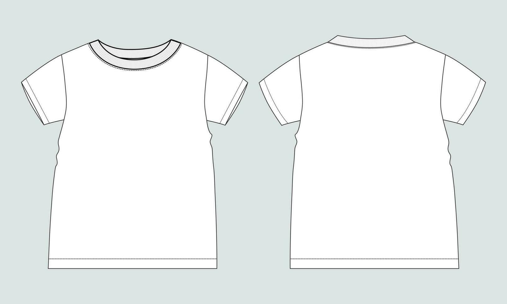 Short sleeve Basic T-shirt technical fashion flat sketch vector Illustration template front and back views. Basic apparel Design Mock up for Kids and boys.