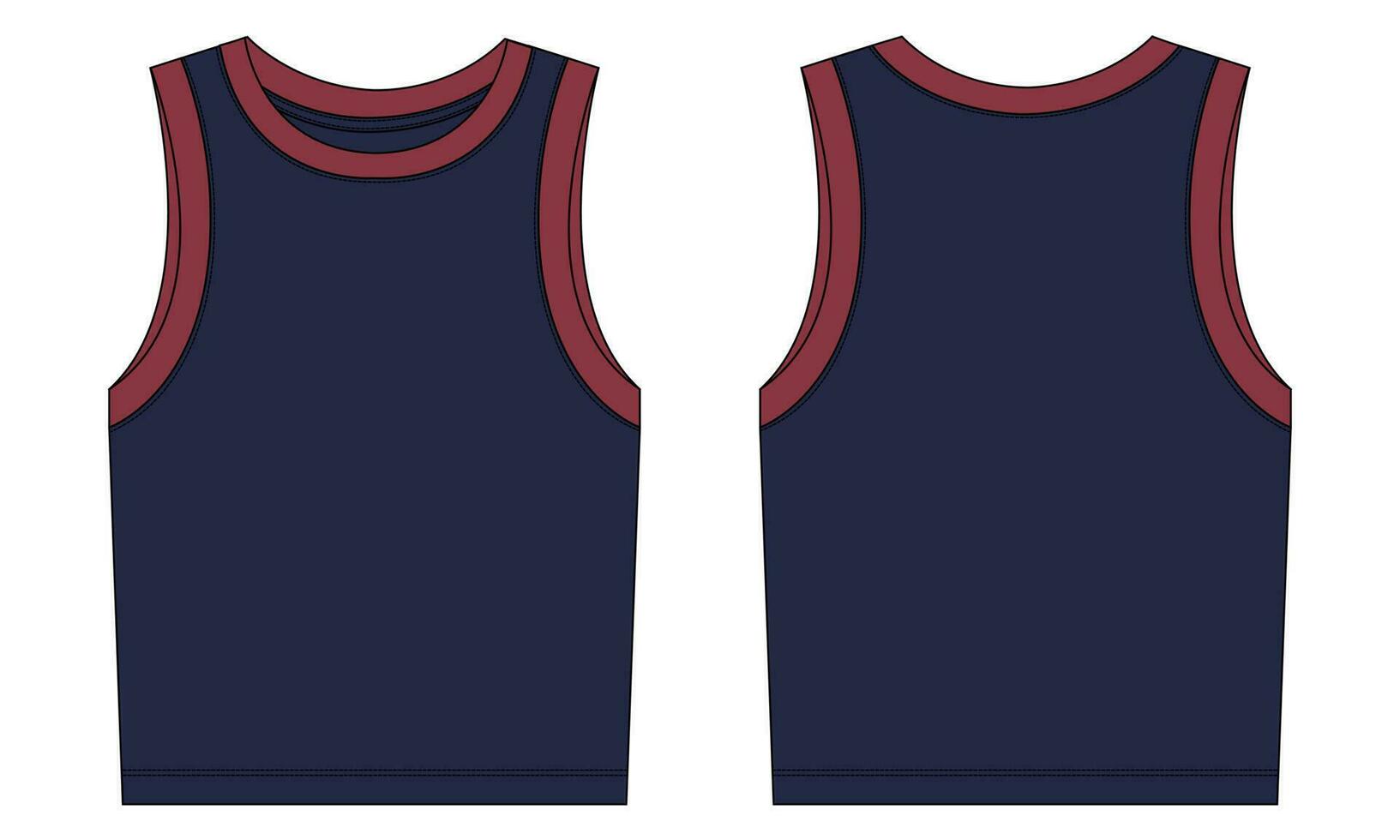 Navy Blue Color Tank Tops Technical Fashion flat sketch vector illustration template Front and back views. Apparel tank tops mock up for men's and boys.