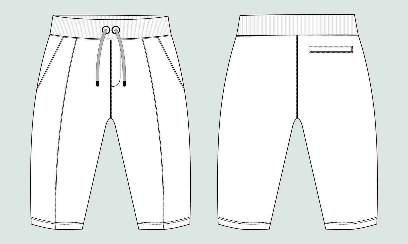Fleece cotton jersey basic Sweat pant technical drawing fashion flat sketch template front and back views. Apparel jogger pants vector illustration mock up for kids and boys.