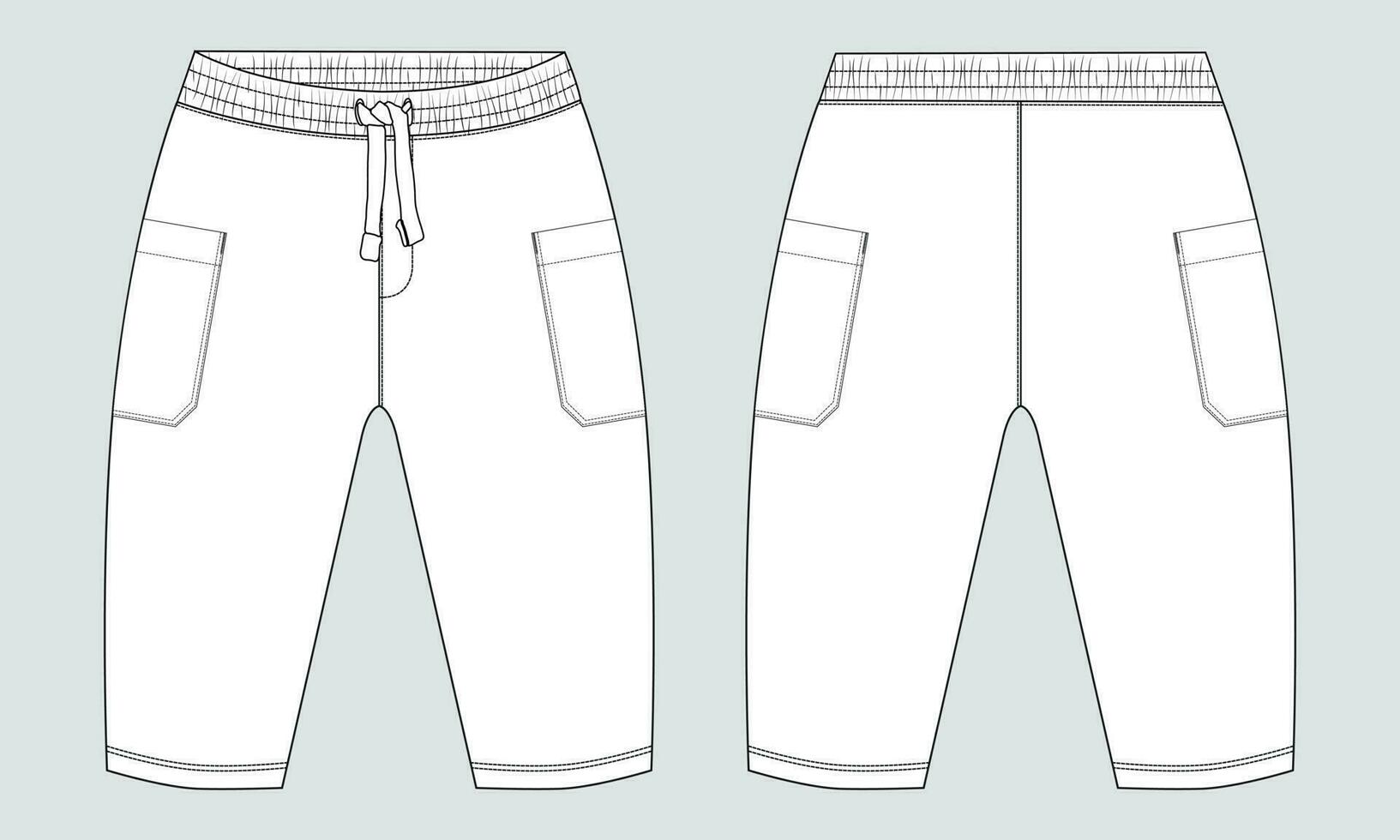 Fleece cotton jersey basic Sweat pant technical drawing fashion flat sketch template front and back views. Apparel jogger pants vector illustration mock up for kids and boys.