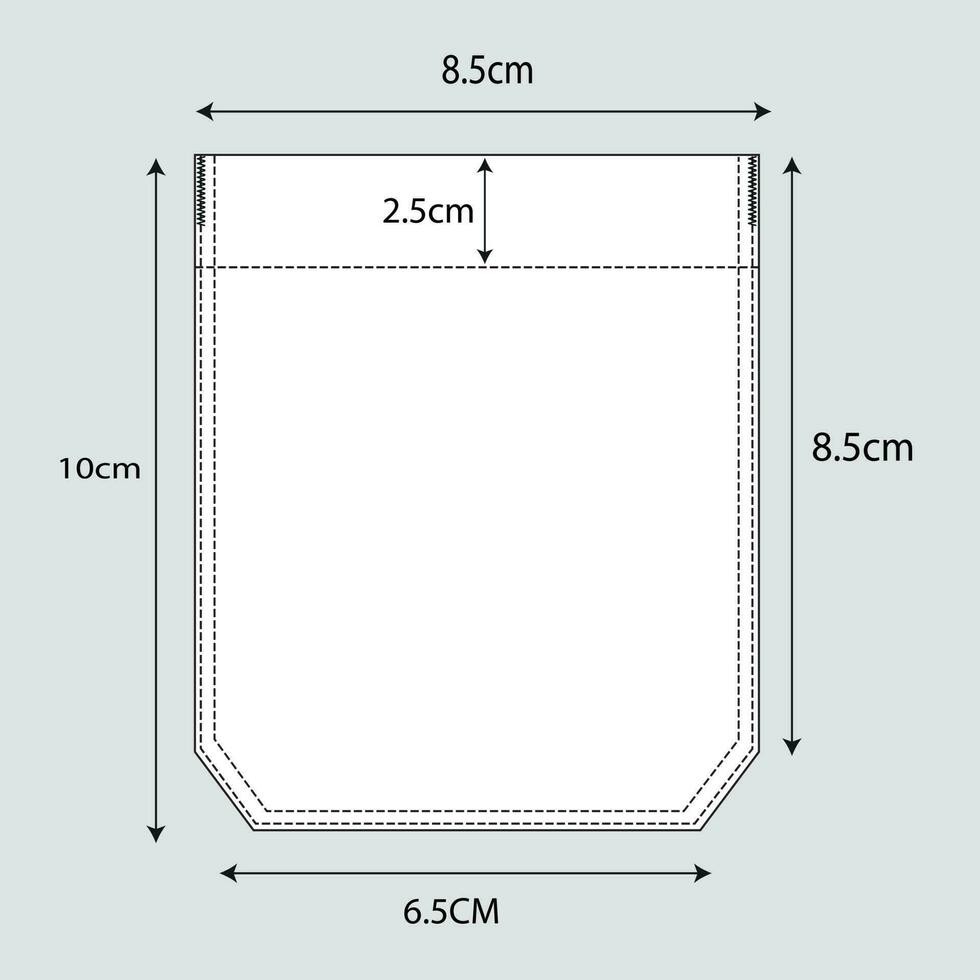 Apparels pocket technical drawing flat sketch vector illustration with measurement details isolated on grey background