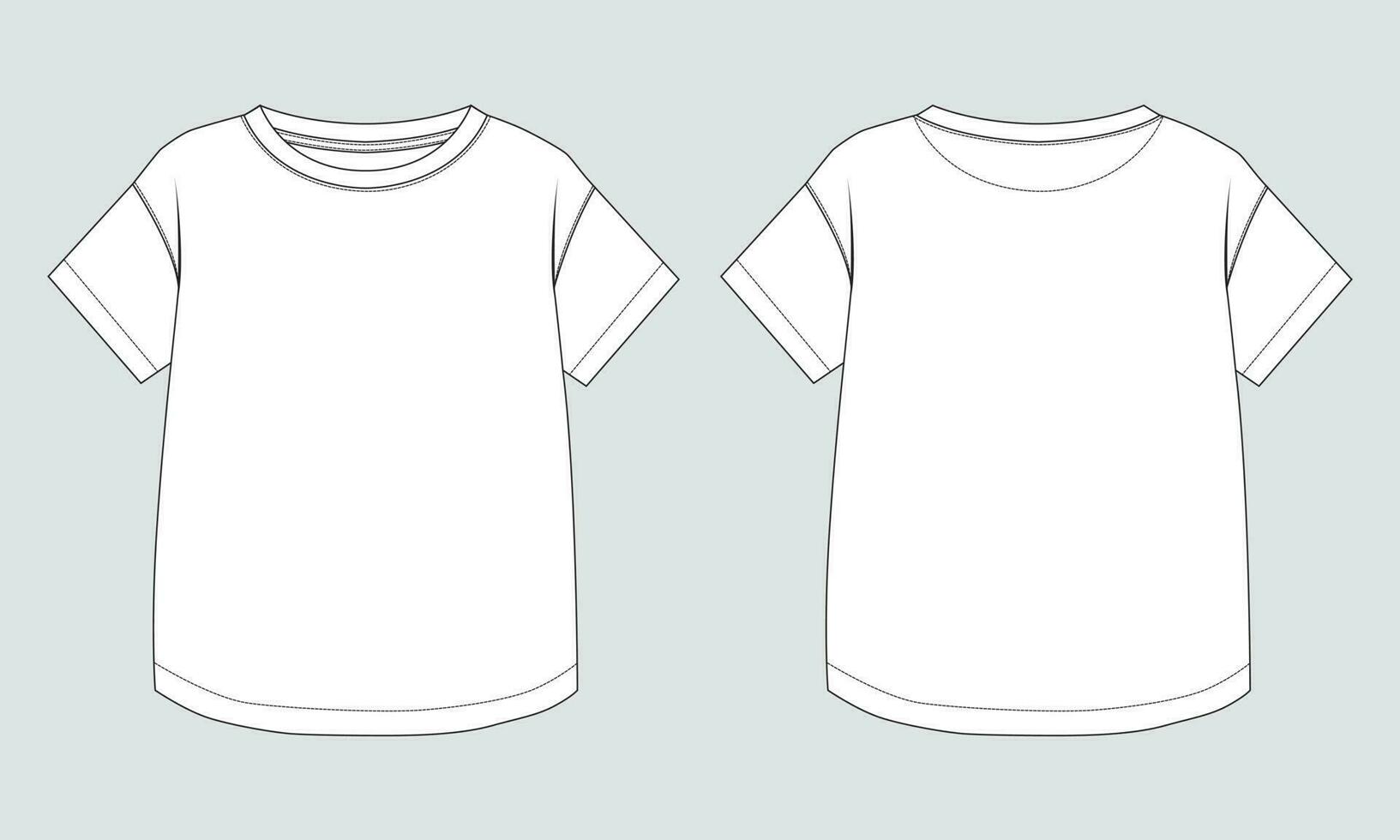 Short sleeve T shirt technical drawing fashion flat sketch vector illustration template for women's front and back views