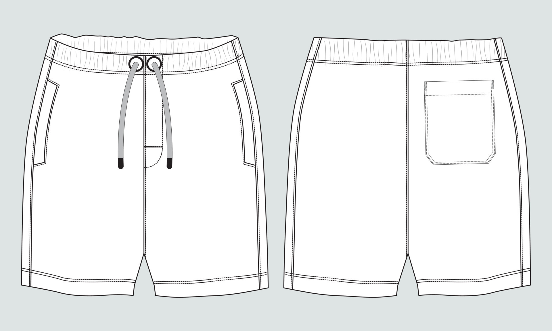 Shorts pant technical drawing fashion flat sketch template front and