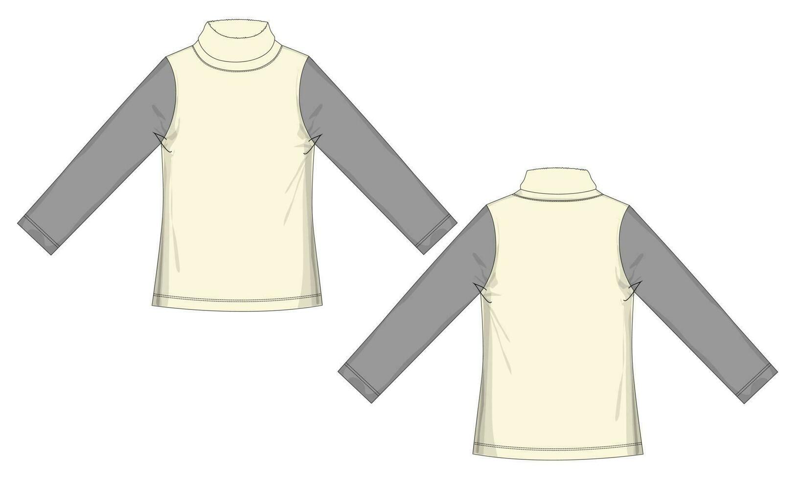 largo manga t camisa con estar arriba collar técnico dibujo Moda plano bosquejo vector ilustración modelo frente y espalda puntos de vista