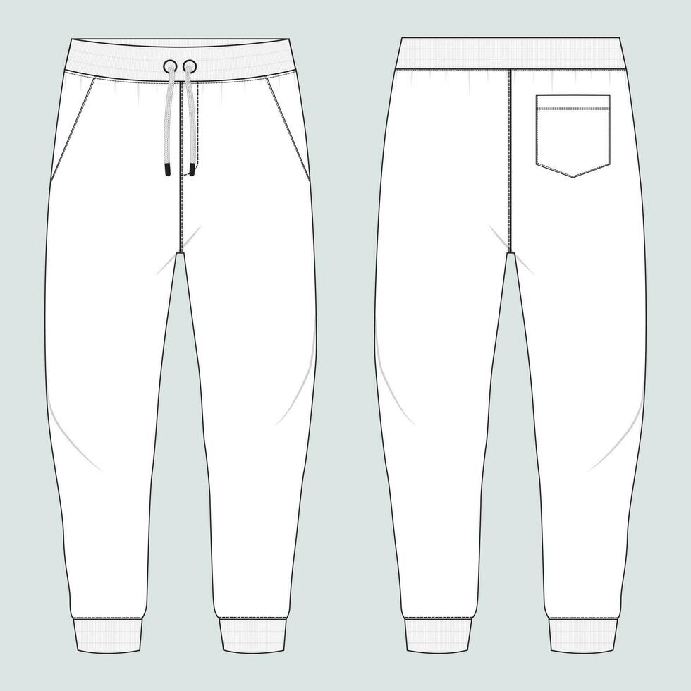 Fleece fabric Jogger Sweatpants overall technical fashion flat sketch vector illustration template front, back views