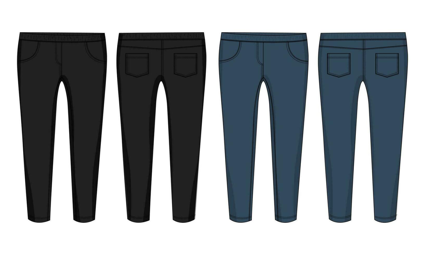 Black and navy color jeans vector illustration template front and back views