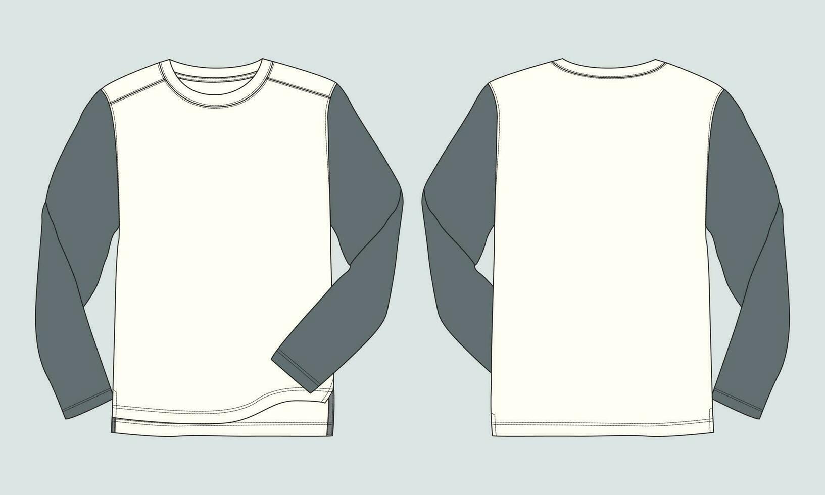 Long sleeve t shirt Technical drawing fashion flat sketch vector illustration template front and back views