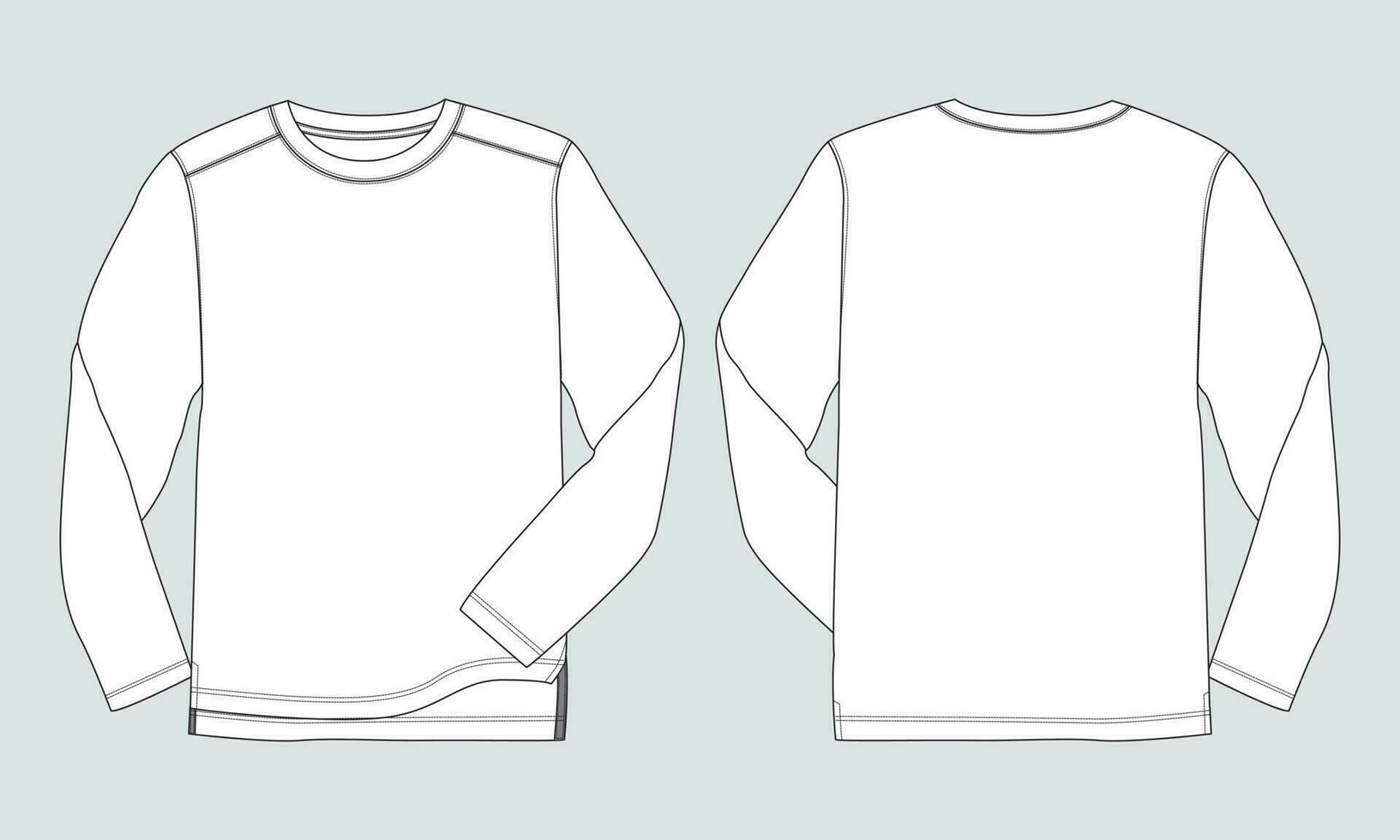 Long sleeve t shirt Technical drawing fashion flat sketch vector illustration template front and back views