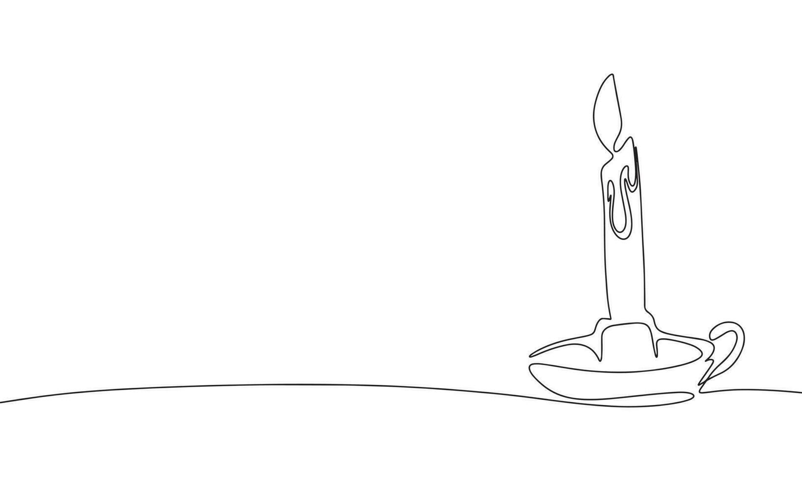 Old candle in candlestick as one line drawing banner. Continuous hand