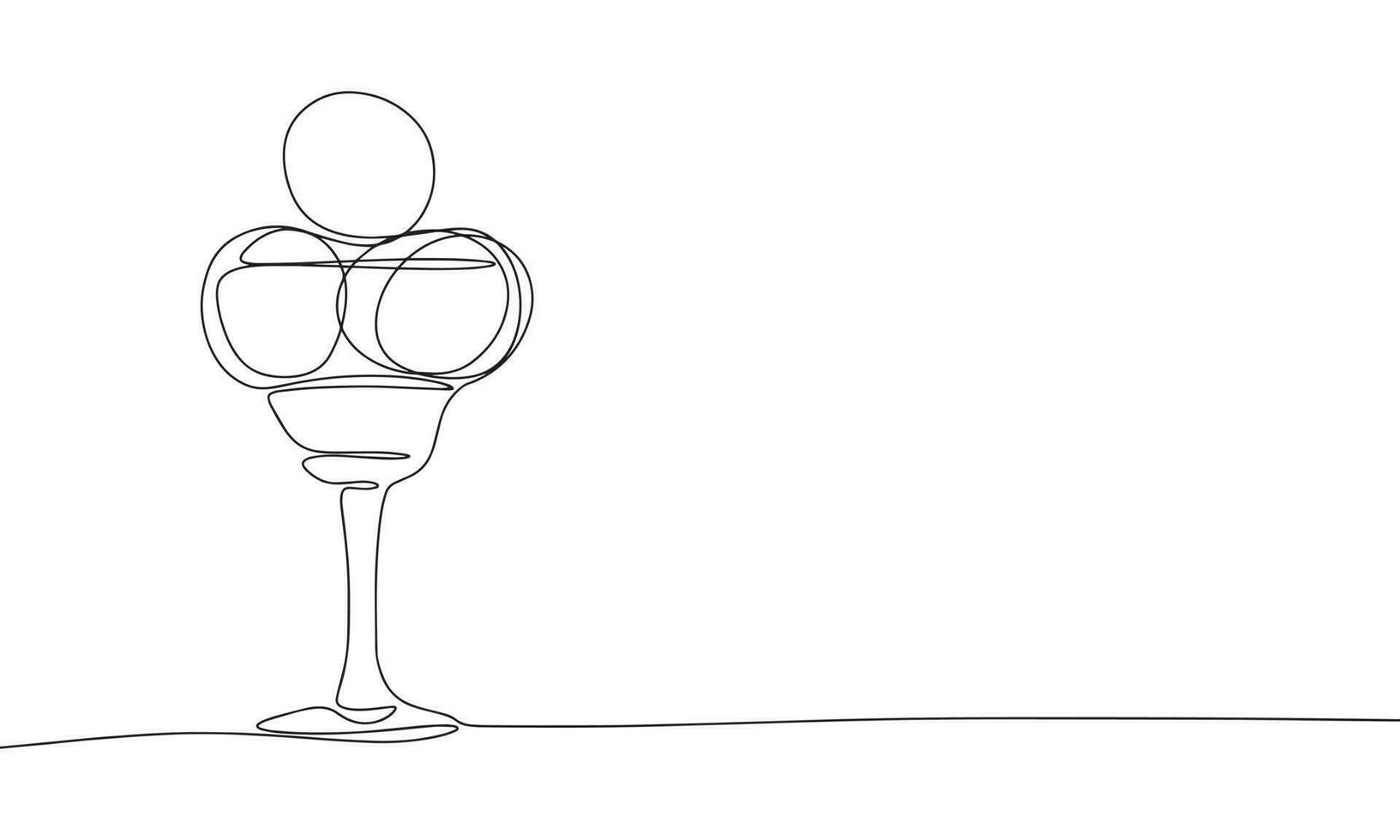 Ice cream or gelato as one line drawing banner. Continuous hand drawn minimalist minimalism design isolated on white background vector illustration.