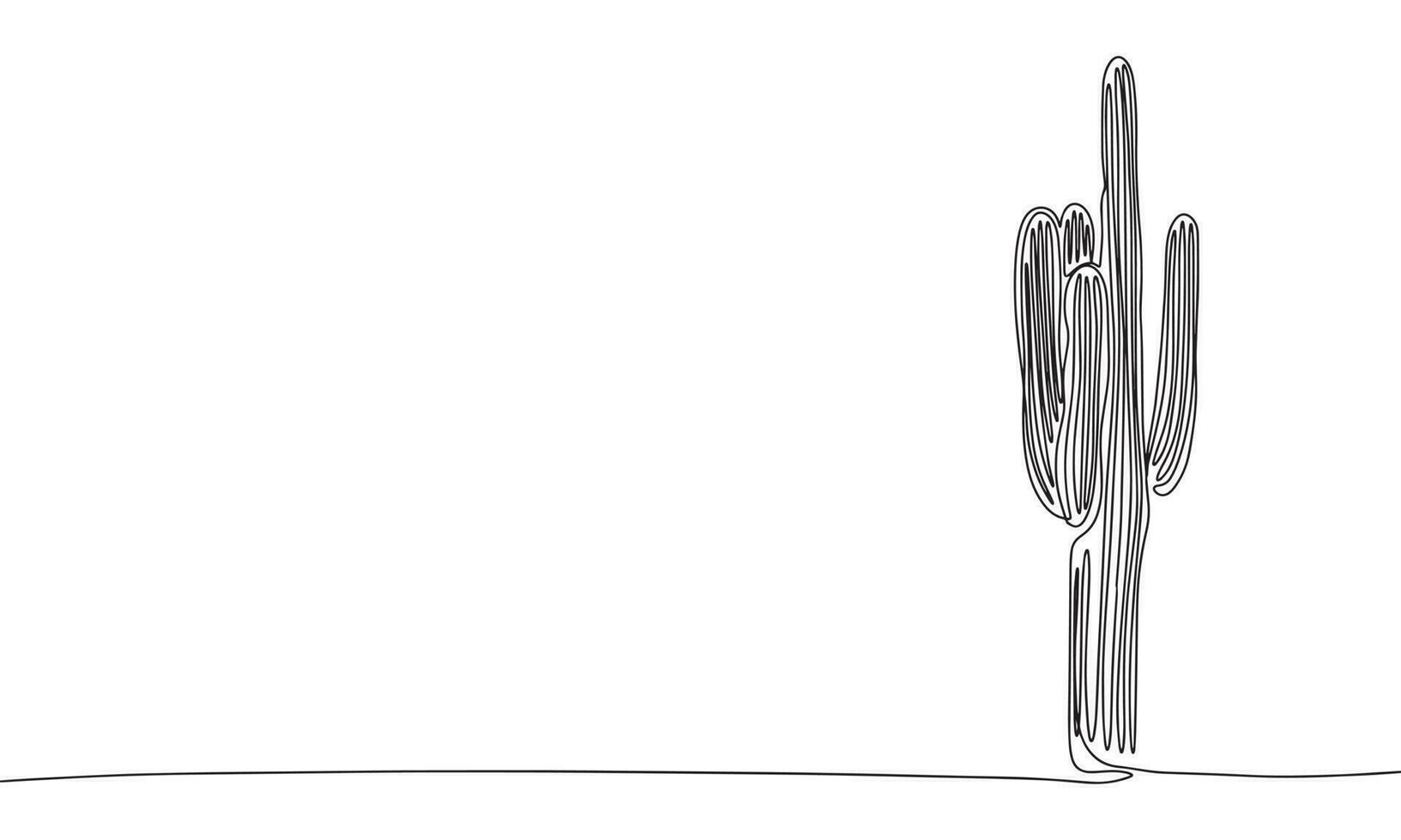 Long cactus as one line drawing banner. Continuous hand drawn minimalist minimalism design isolated on white background vector illustration.