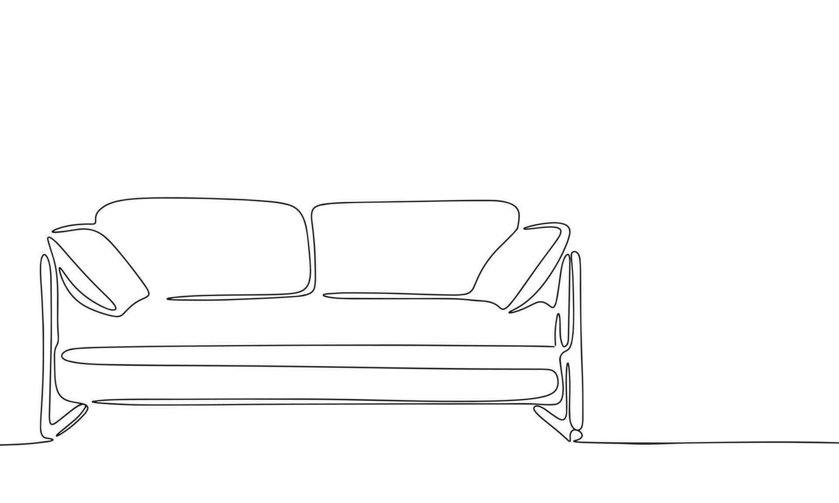 One continuous line illustration of furniture of living room. Continuous line drawing of modern sofa. Vector illustration.