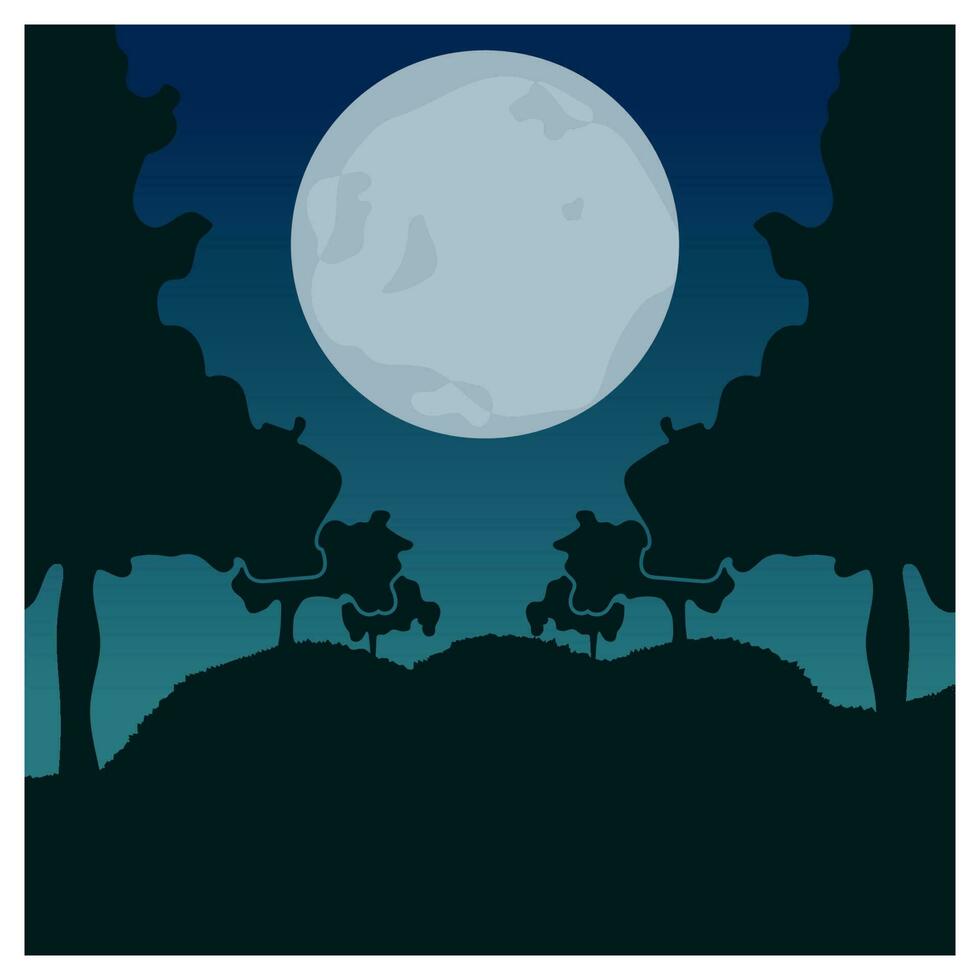 Night with full moon moonlight outdoor view illustration vector