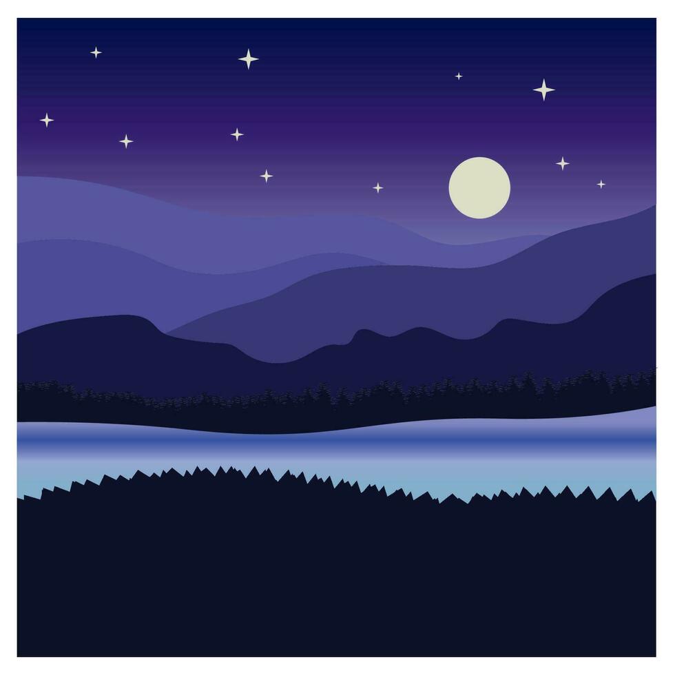 Night with full moon moonlight outdoor view illustration vector