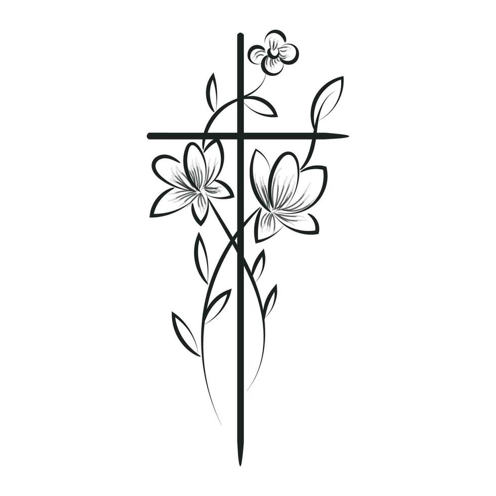 Holy Cross with Floral design for print or use as card, flyer, Tattoo or T Shirt vector