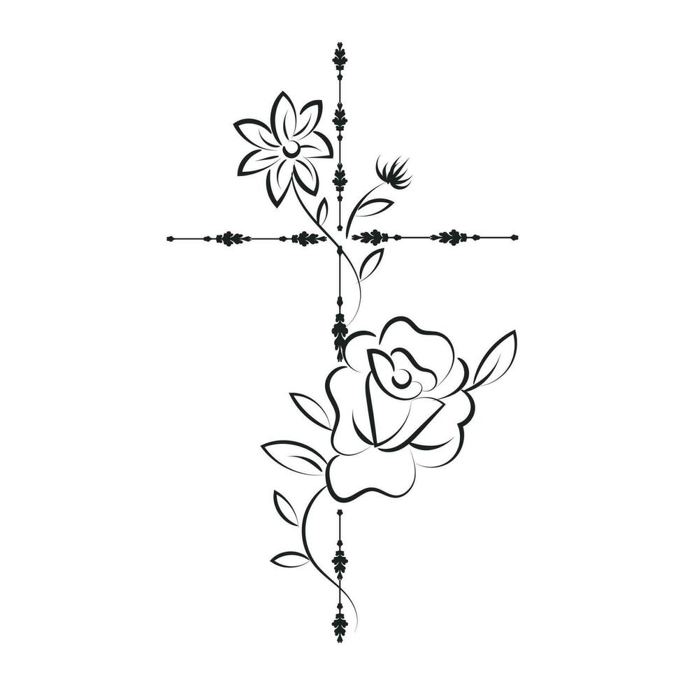 Holy Cross with Floral design for print or use as card, flyer, Tattoo or T Shirt vector