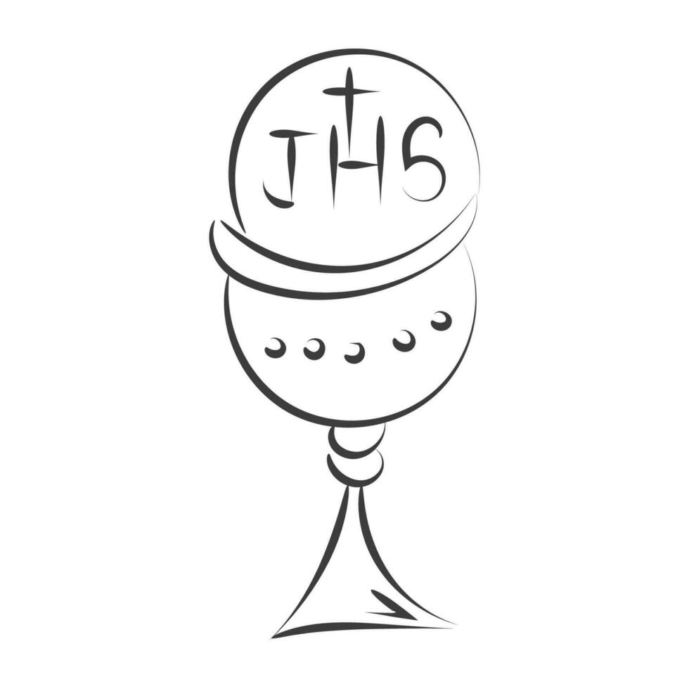 First Communion Embroidery Design. Eucharist In Chalice with Grapes and wheat for print or use as poster, card, flyer or T Shirt vector