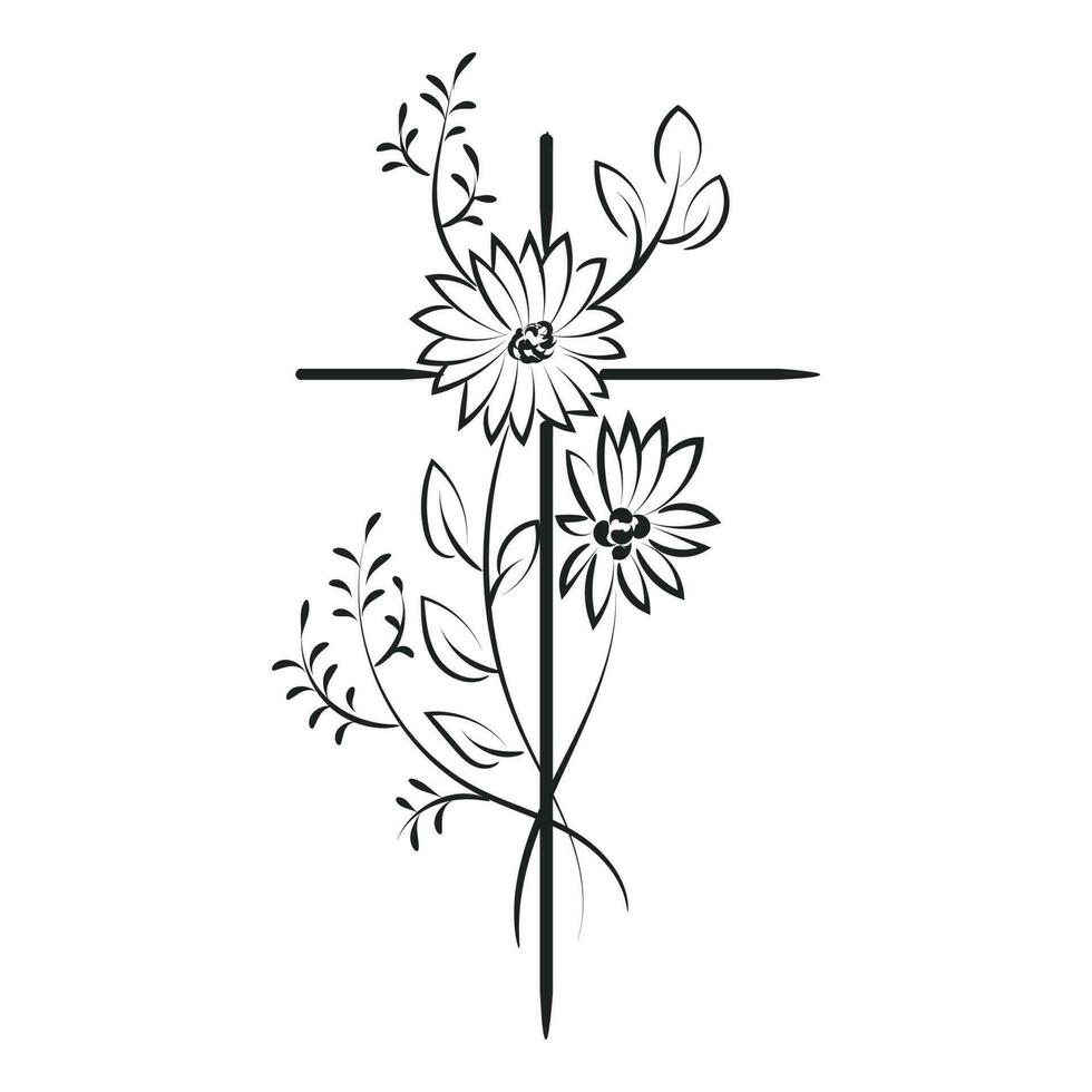 Holy Cross with Floral design for print or use as card, flyer, Tattoo or T Shirt vector