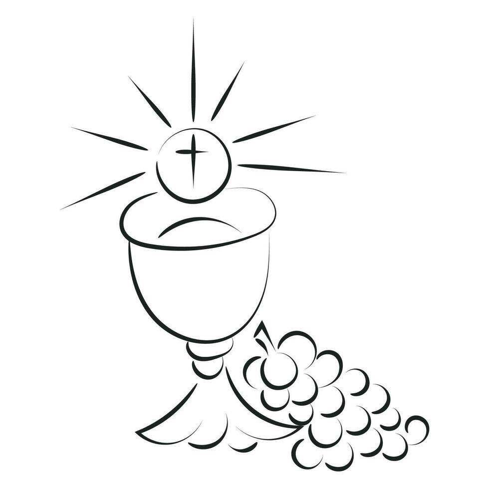 First Communion Embroidery Design. Eucharist In Chalice with Grapes and wheat for print or use as poster, card, flyer or T Shirt vector