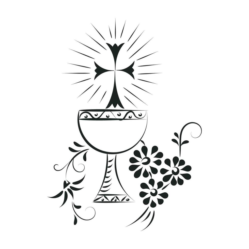 Jesús y el eucaristía ilustración. eucaristía en cáliz con uvas y trigo para impresión o utilizar como póster, tarjeta, volantes o t camisa vector