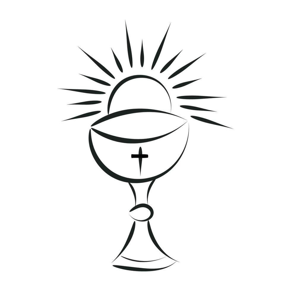 Jesus And The Eucharist illustration. Eucharist in Chalice with Grapes and Wheat for print or use as poster, card, flyer or T Shirt vector