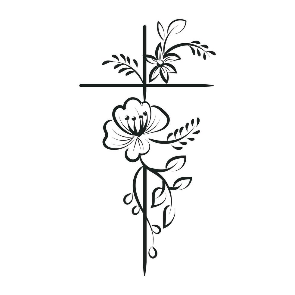 Holy Cross with Floral design for print or use as card, flyer, Tattoo or T Shirt vector