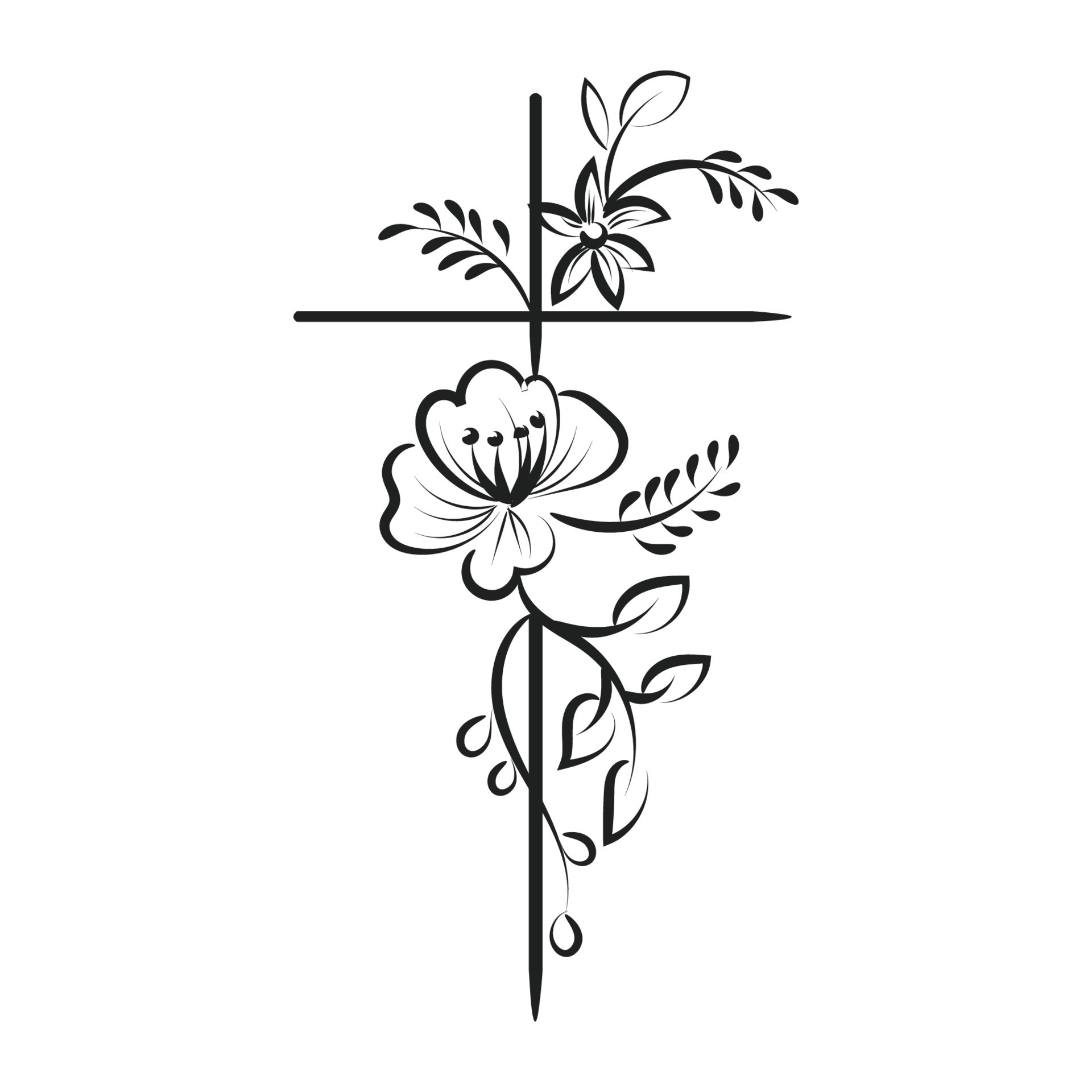 cross with flowers drawing