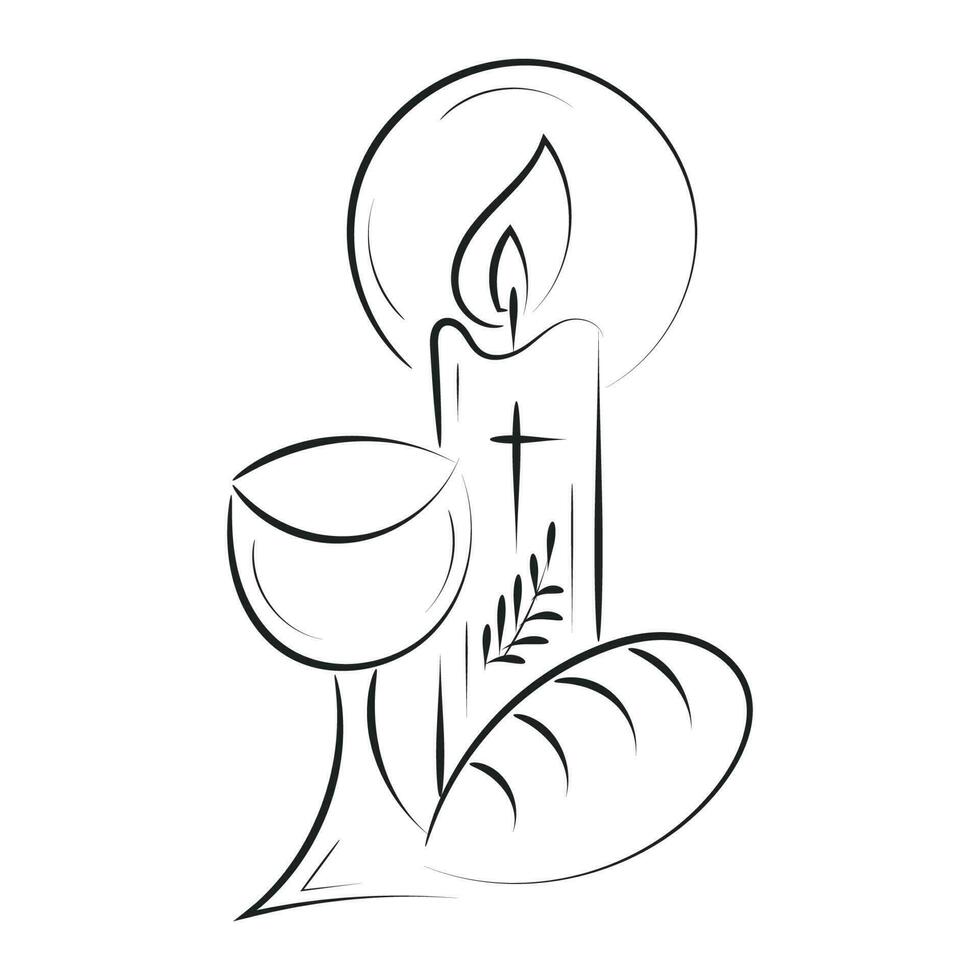 First Communion Embroidery Design. Eucharist In Chalice with Grapes and wheat for print or use as poster, card, flyer or T Shirt vector