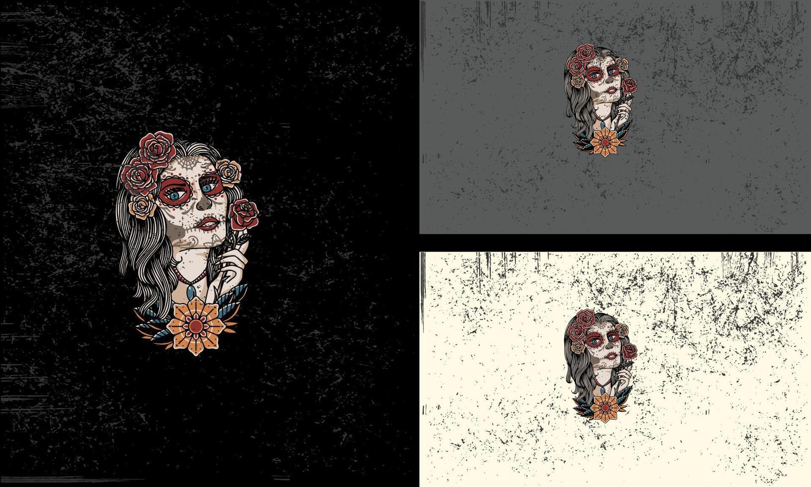 face women and flowers vector flat design