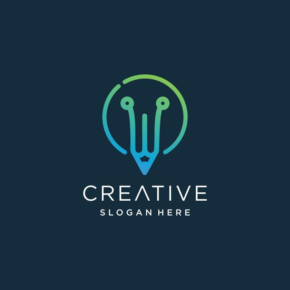 Pencil tech logo vector design with modern style