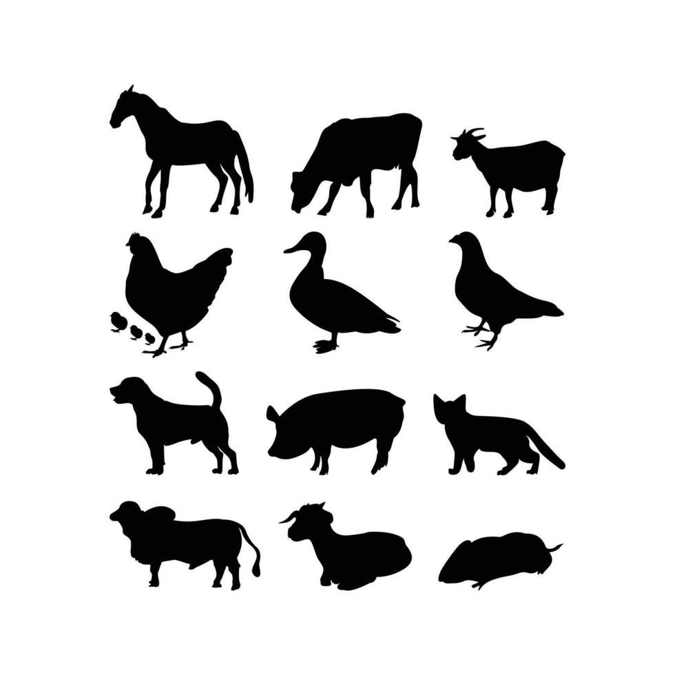 Domestic firm Animal silhouette collection flat vector illustration