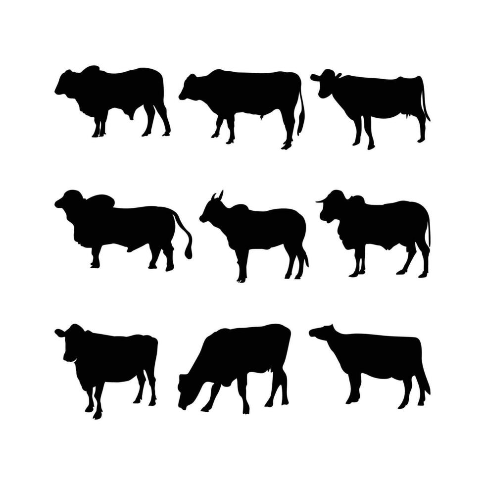 vaca, ganado silueta colección plano vector ilustración