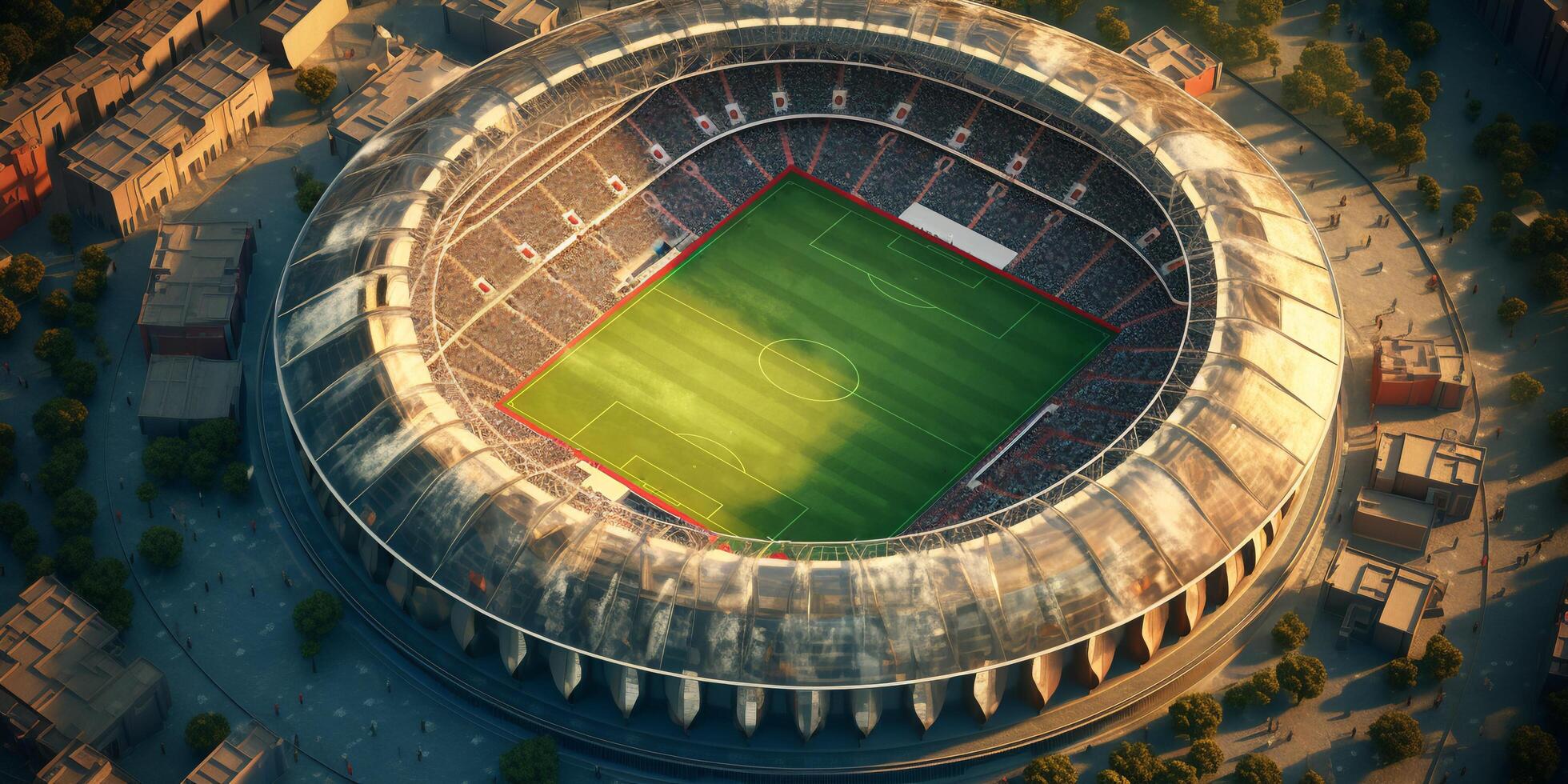 el parte superior ver de fútbol estadio con ai generado. foto