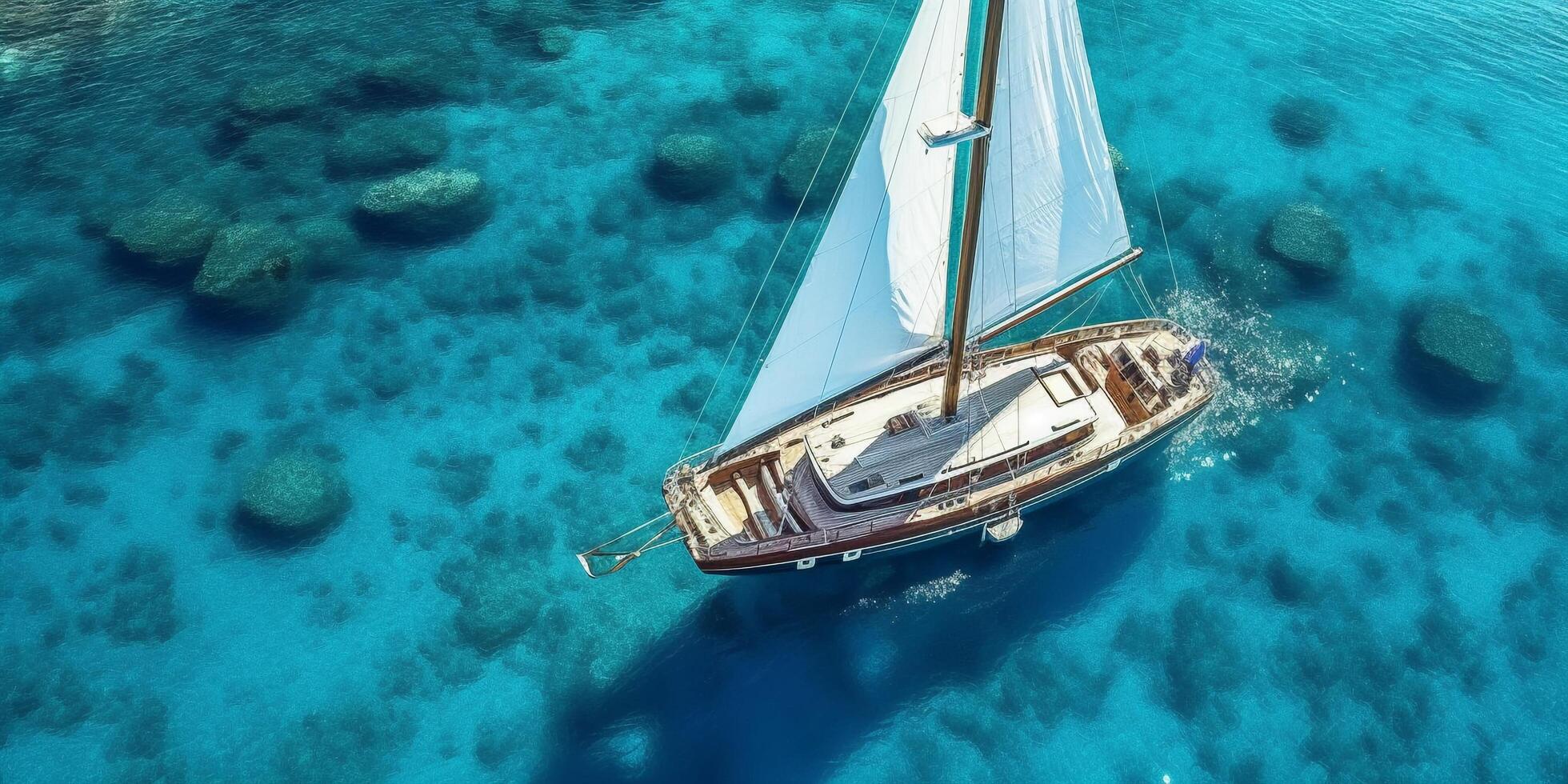 The aerial view of a luxurious sailing boat with . photo