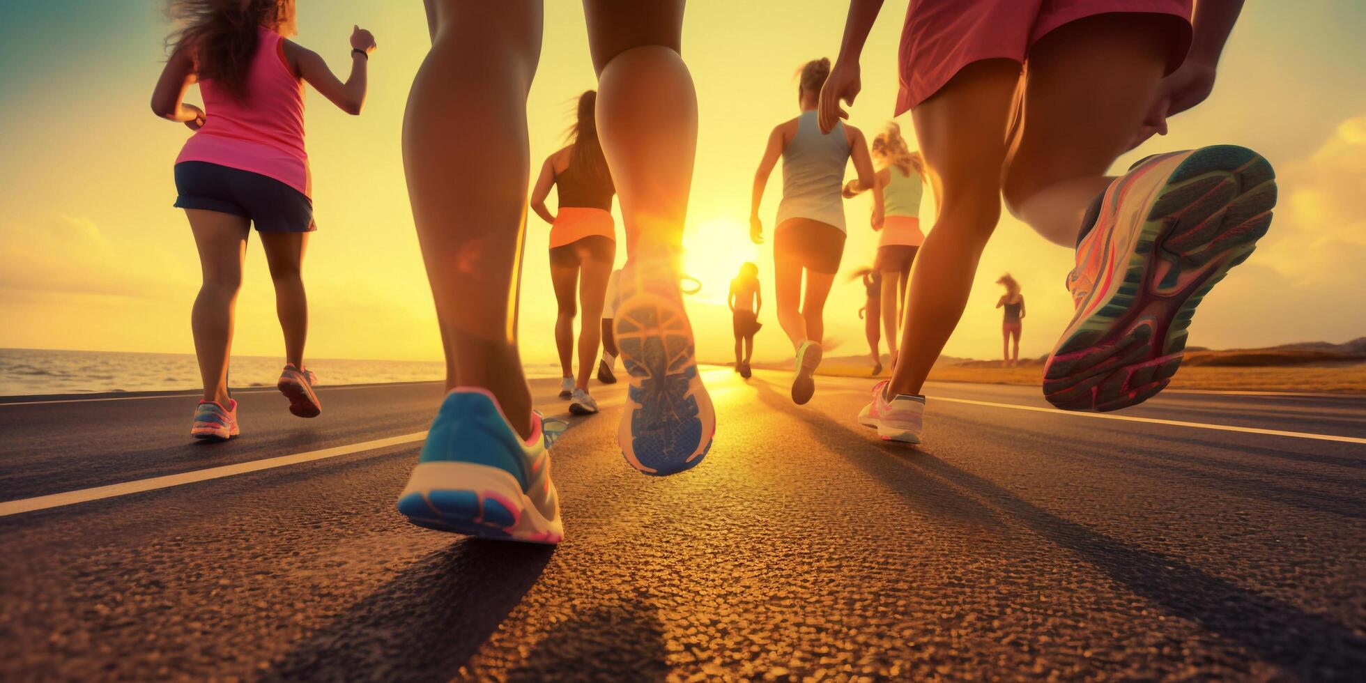 The close up view of runner leg at sunset time with . photo