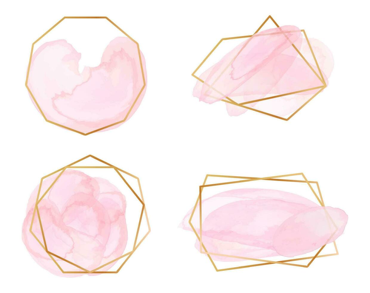 pastel Rosa etiquetas con dorado línea en geométrico formar vector