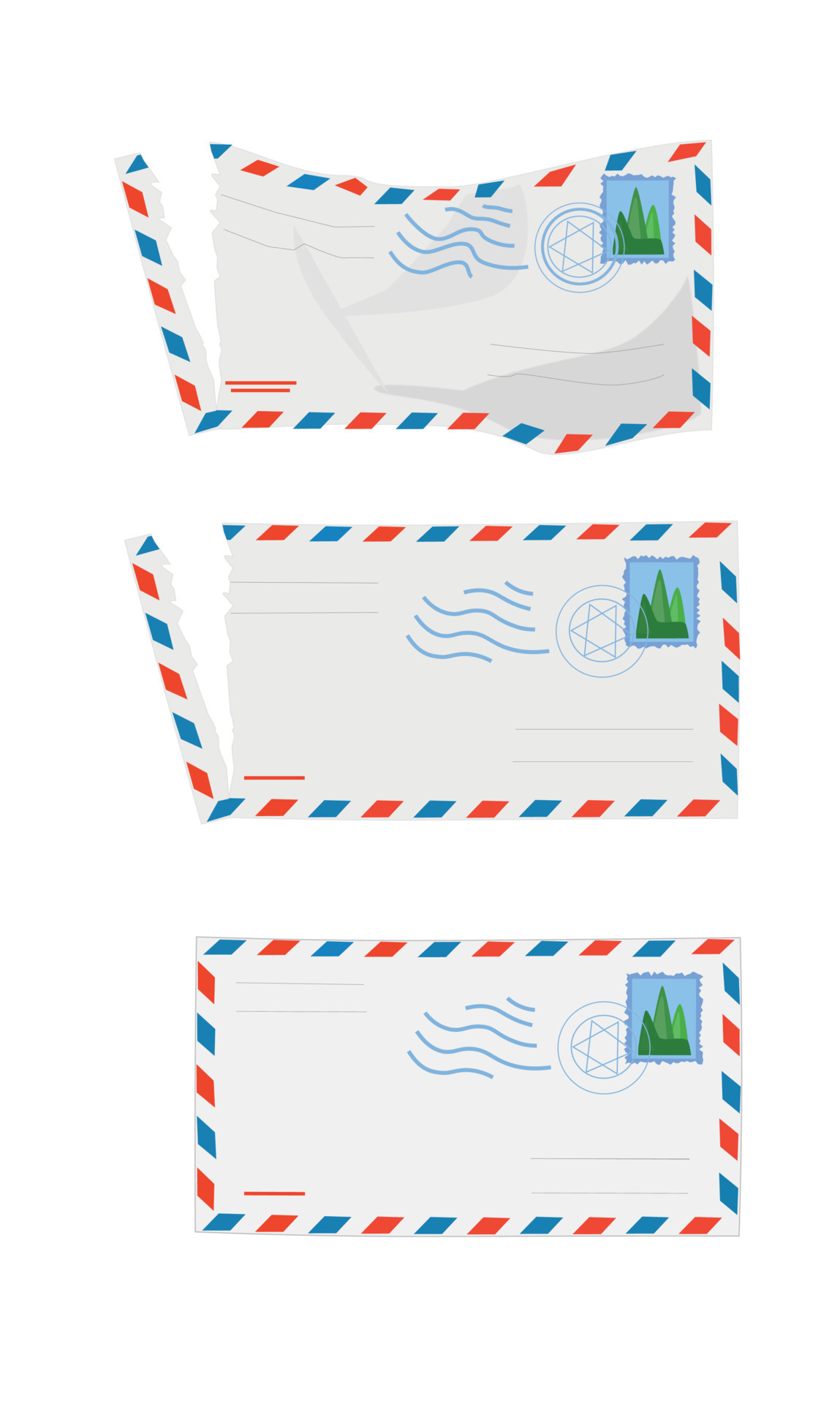 Envelope vector set. Torn envelope clipart set in cartoon style. Paper