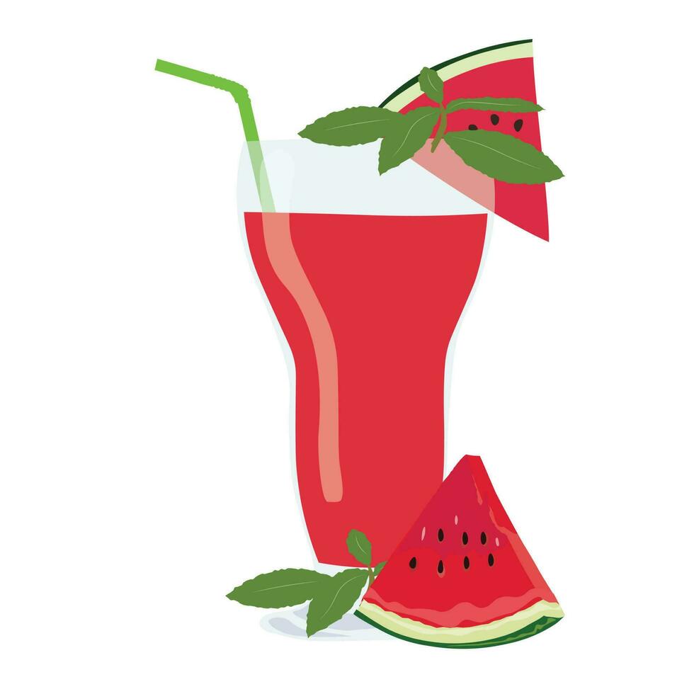 Watermelon juice vector illustration. Summer fruit theme and concept. Flat vector in cartoon style.