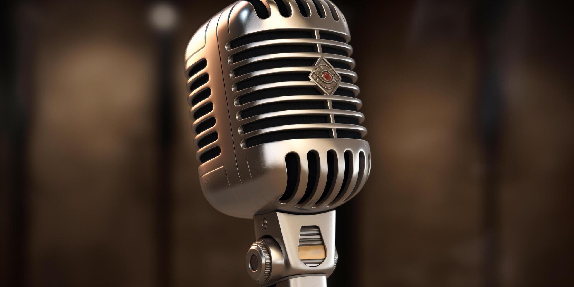 Retro microphone on the background of the bar with . photo