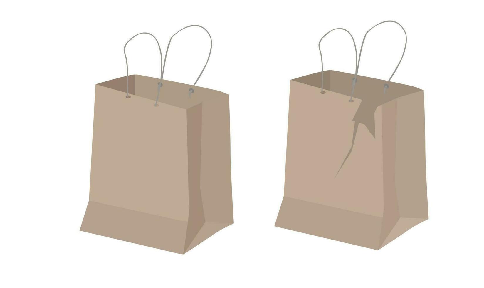 Paper bag vector set. Used paper bag clipart. Torn paper bag vector isolated on white background. Paper waste and garbage.