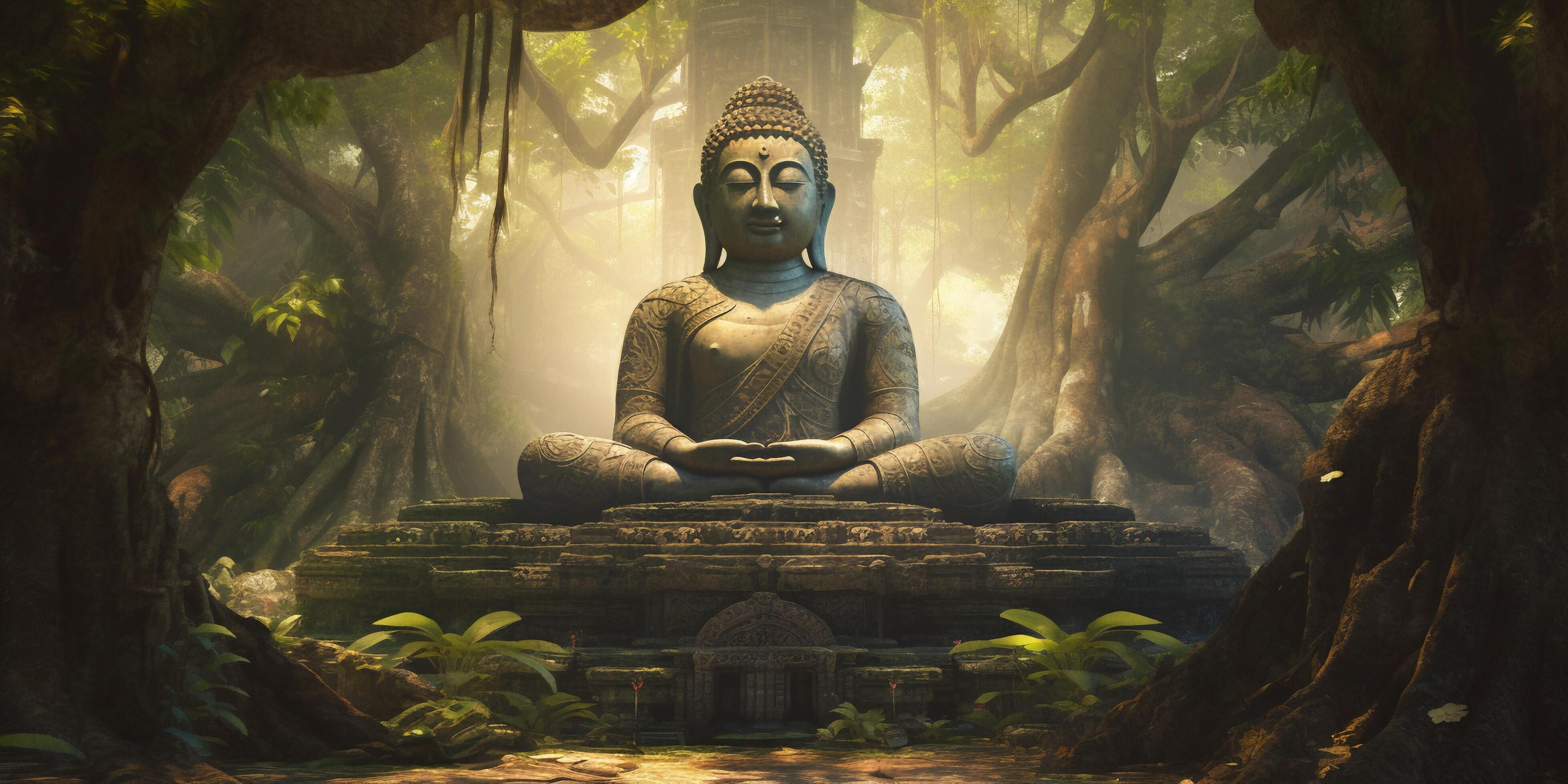 The ancient buddha statue in the forest with . 23847237 Stock Photo at