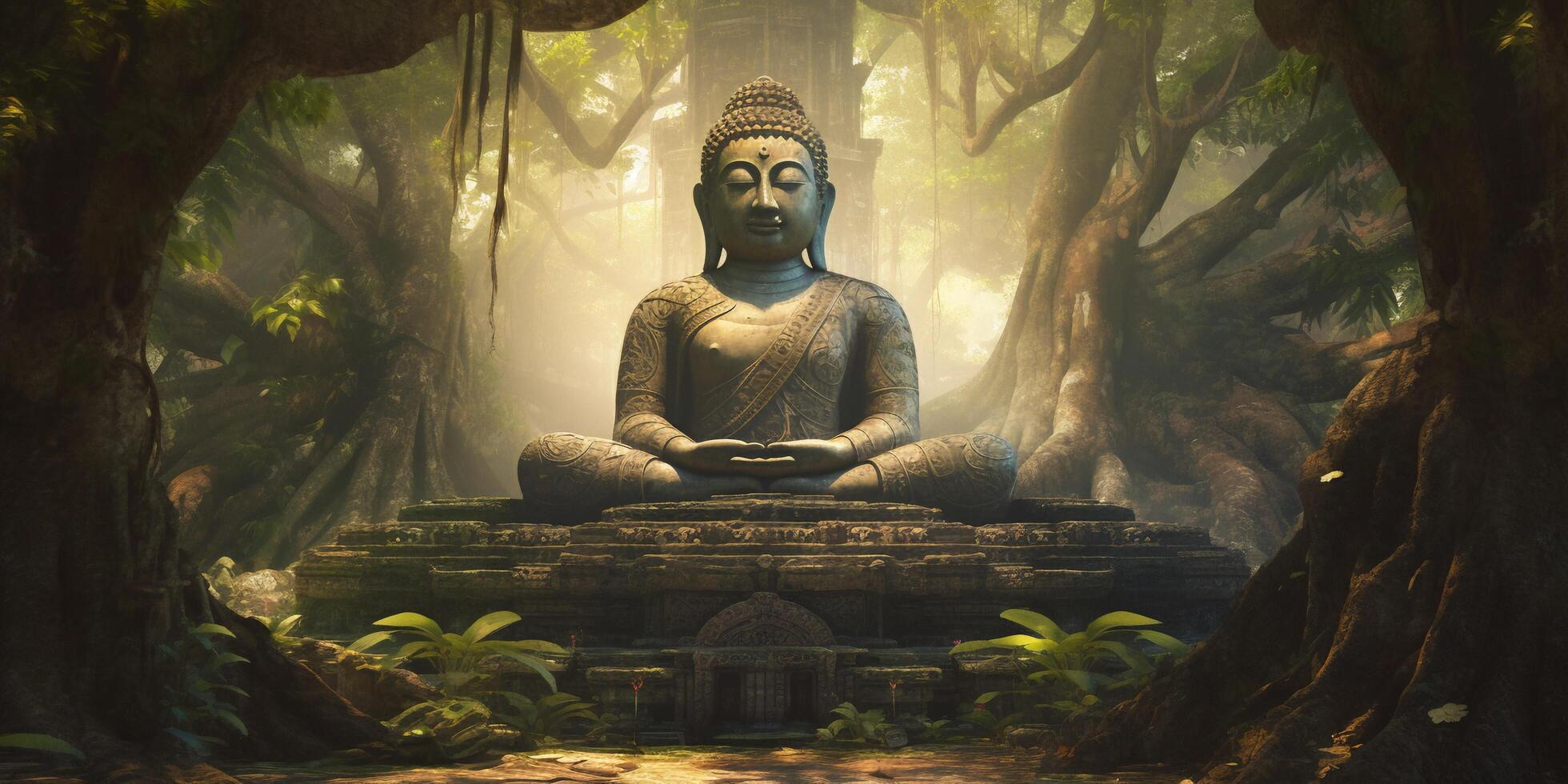 The ancient buddha statue in the forest with . 23847237 Stock Photo at
