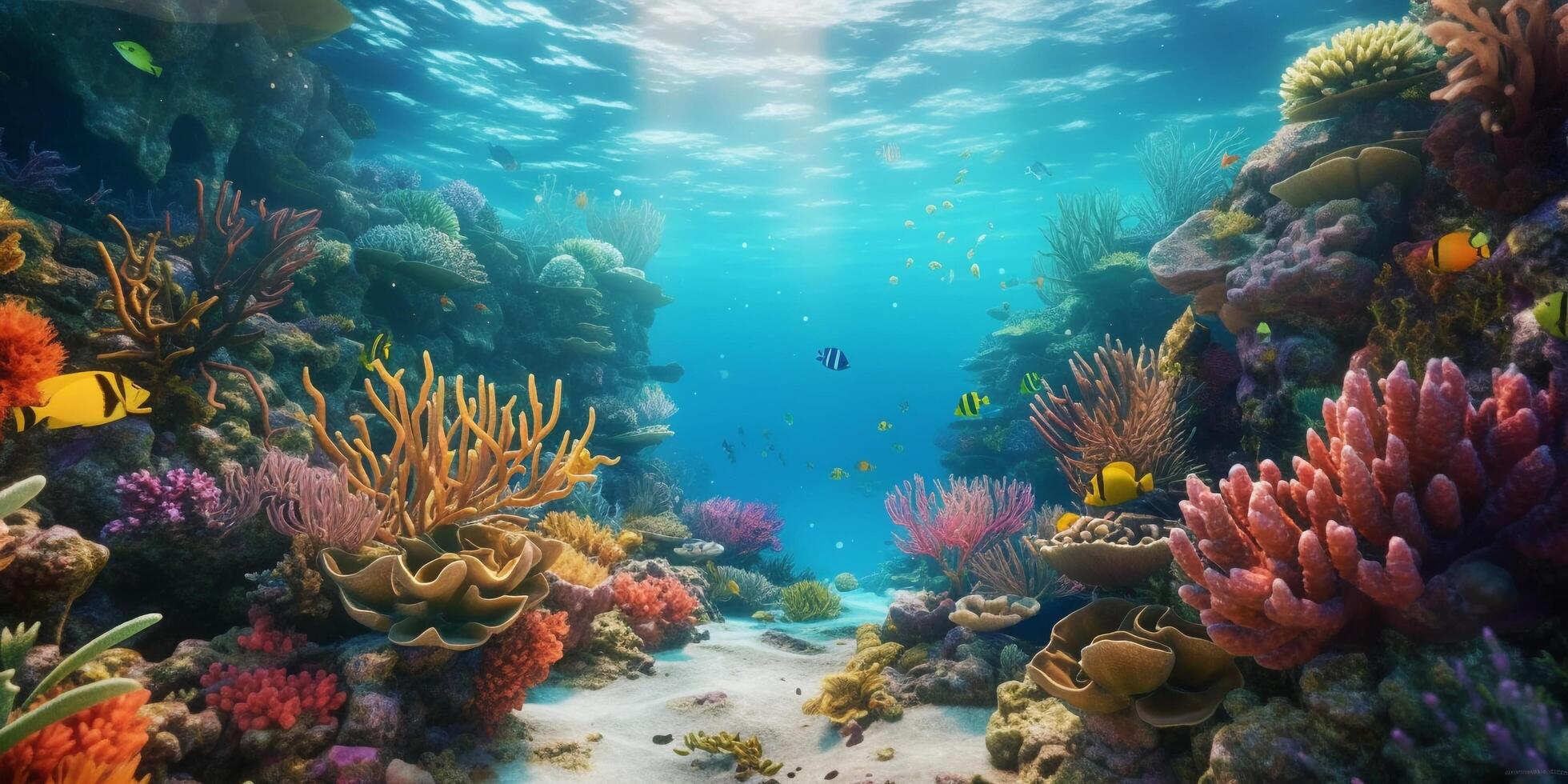 Wonderful and beautiful underwater world with corals and tropical fish with . photo