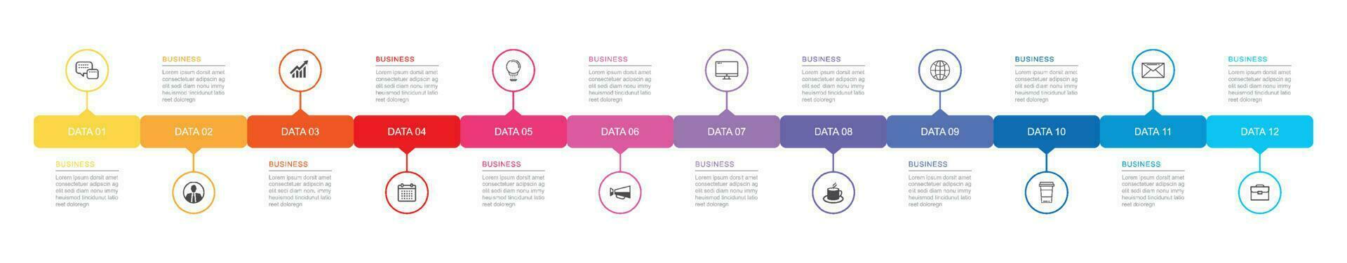 12 data infographics tab index timeline template. Vector illustration abstract background.