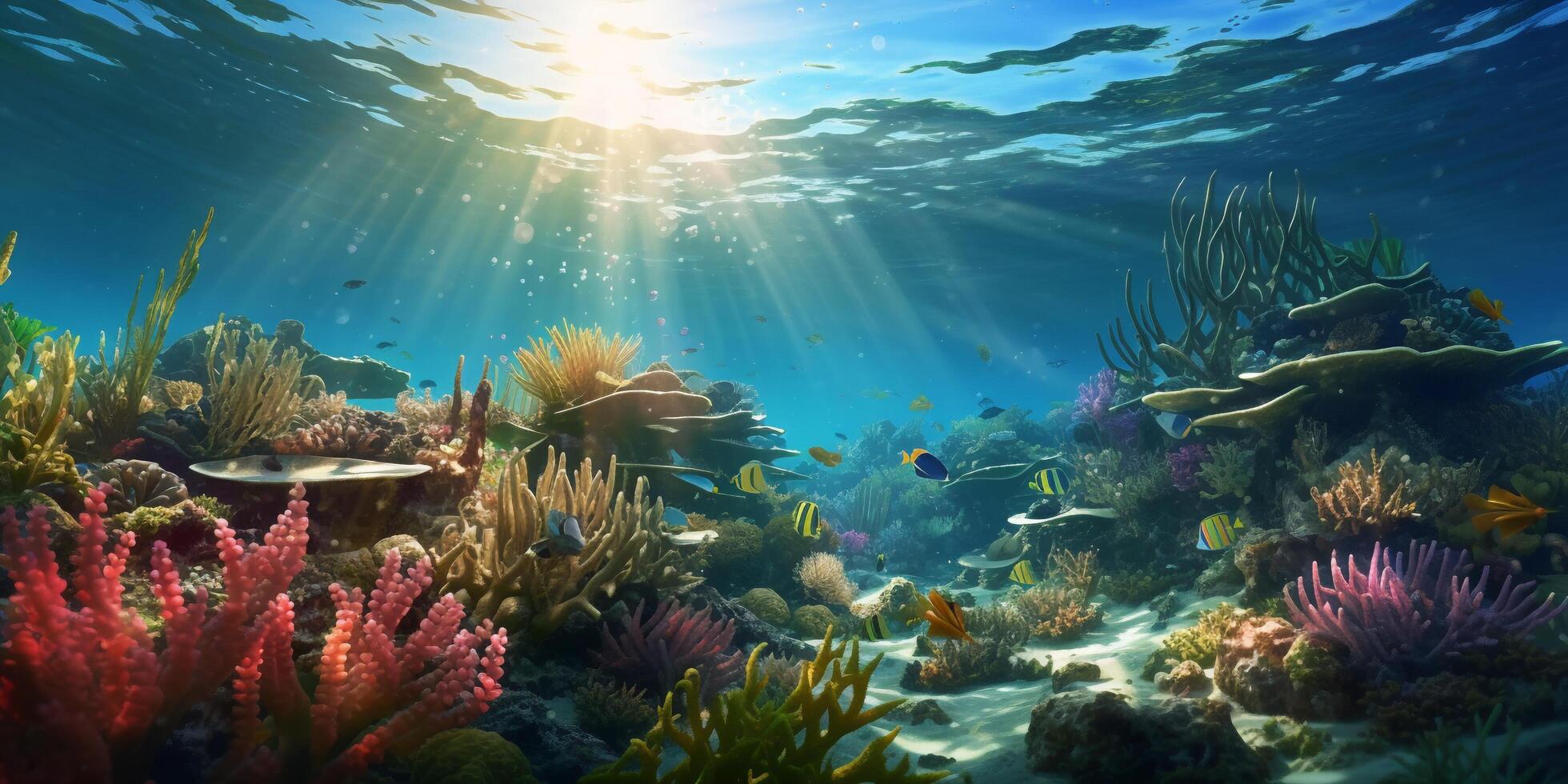 Wonderful and beautiful underwater world with corals and tropical fish with . photo